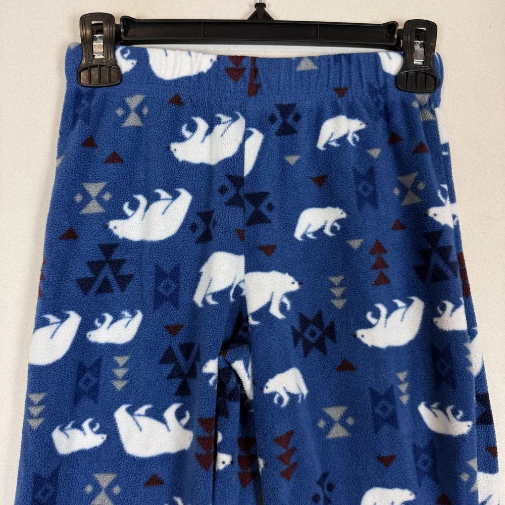 Eddie Bauer Pajama Pants Kids 10-12 Blue Fleece Polar Bear Print Sleep Lounge
